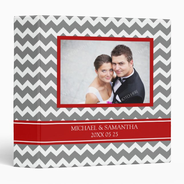 Weding Photo Binder Red Grey Chevrons (Front/Spine)