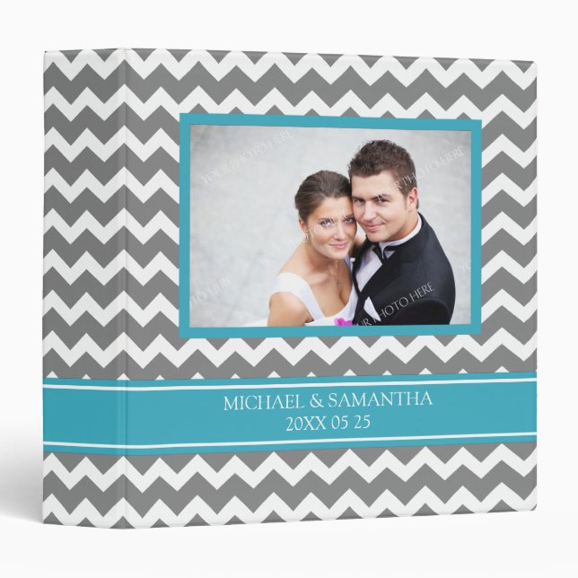 Weding Photo Binder Teal Grey Chevrons (Front/Spine)