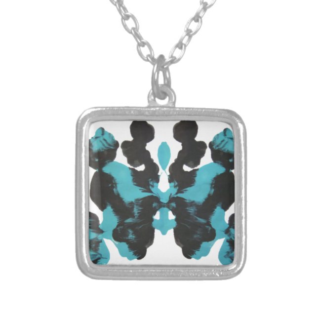 Wednesday Blue Inkblot Design Silver Plated Necklace (Front)