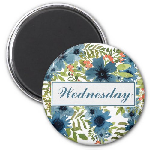 Wednesday Day of the Week Organizer Floral Blue Magnet