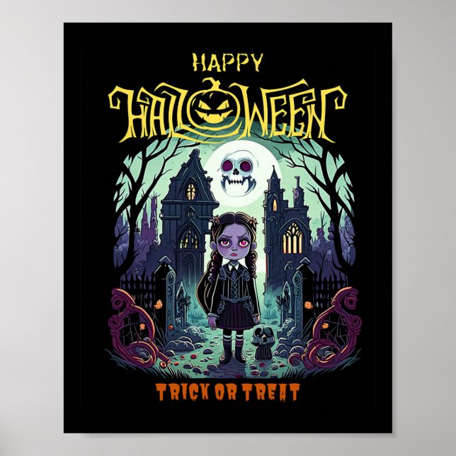 Wednesday Halloween Costume Outfit For Kids And Pa Poster (Front)