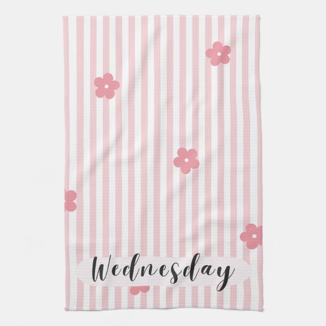 Wednesday Pink Floral Stripes Kitchen Towel  (Vertical)