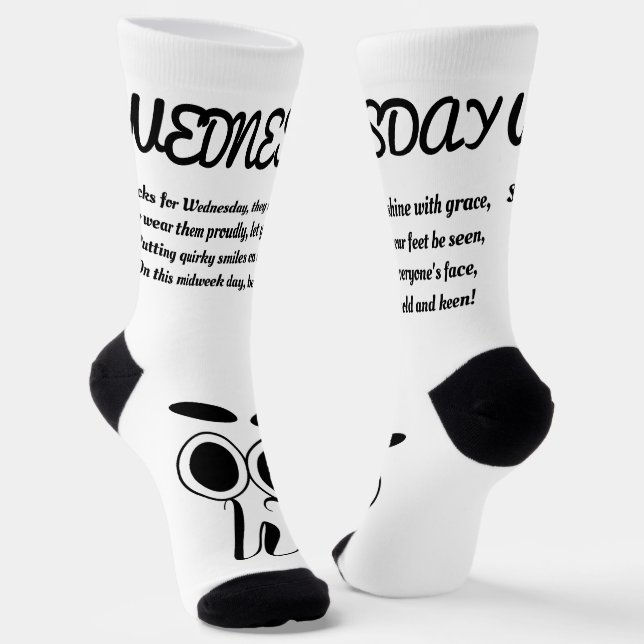 Wednesday Poem Socks - Trendy, Funny, White&Black (Angled)