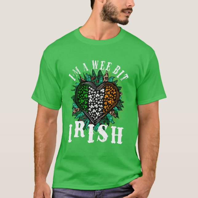 Wee Bit Irish, Funny Saint Patricks Leopard Heart T-Shirt (Front)