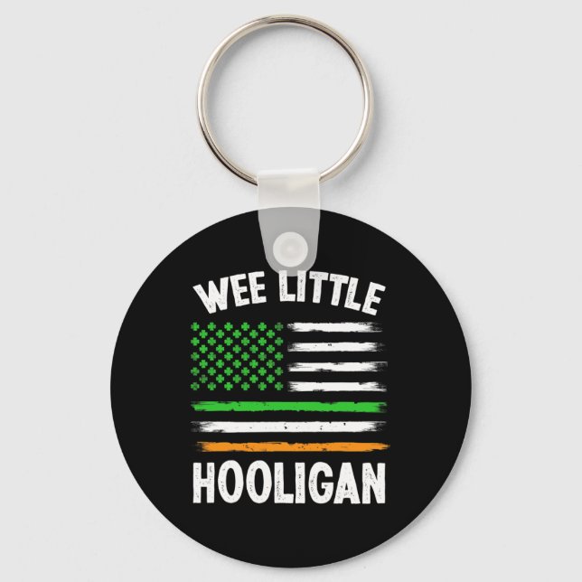 Wee Little Hooligan Fun St Patrick's Day Shamrock  Keychain (Front)