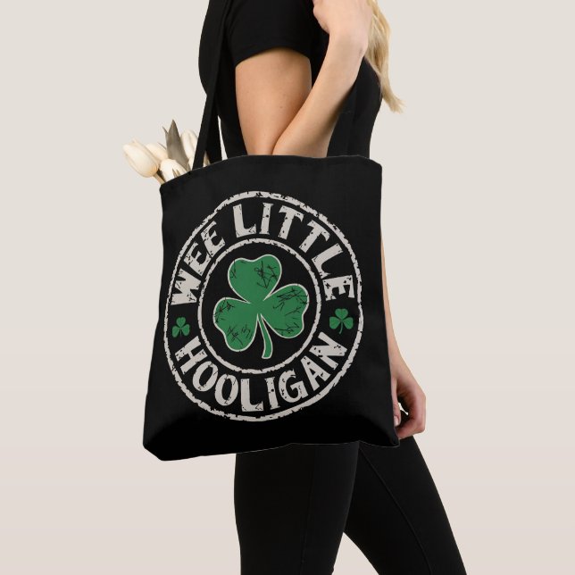 Wee Little Hooligan Shamrock St Patrick's Day Tote Bag (Close Up)