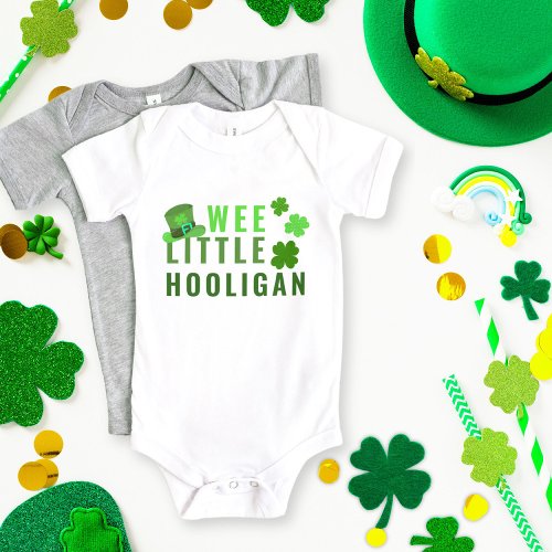 Wee Little Hooligan St Patricks Day Green Clover Baby Bodysuit