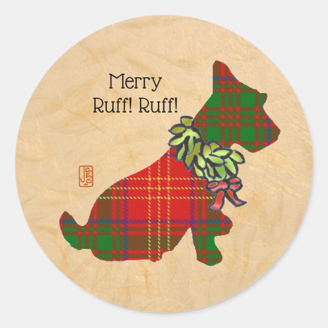 Wee Scottie Christmas Round Sticker (Front)