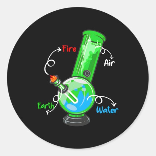 Weed Bong Elets Fire Water Air Thc Smoking Anatomy Classic Round Sticker