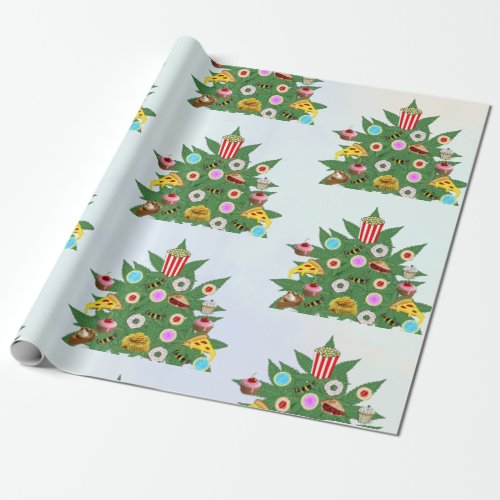 Weed Christmas Tree on Vape Cloud Background Wrapping Paper