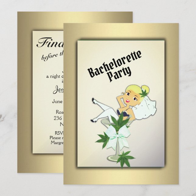 Weed Gold Bachelorette Party Invitation (Front/Back)