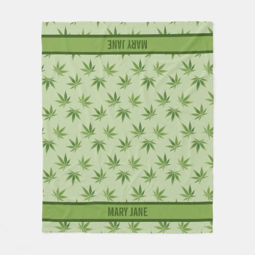 Weed Large Leaf Pattern  Monogram Name or Text Fleece Blanket