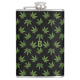 Weed Large Leaf Pattern Optional Monogram/Name Flask