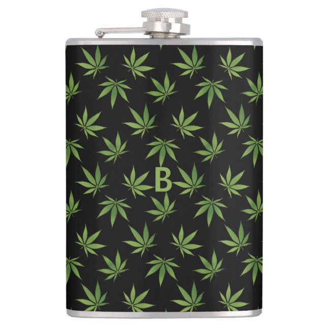 Weed Large Leaf Pattern | Optional Monogram/Name Flask (Front)