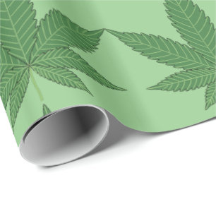 Weed Leaf Green on Light Green Wrapping Paper