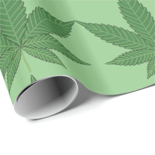 Weed Leaf Green on Light Green Wrapping Paper