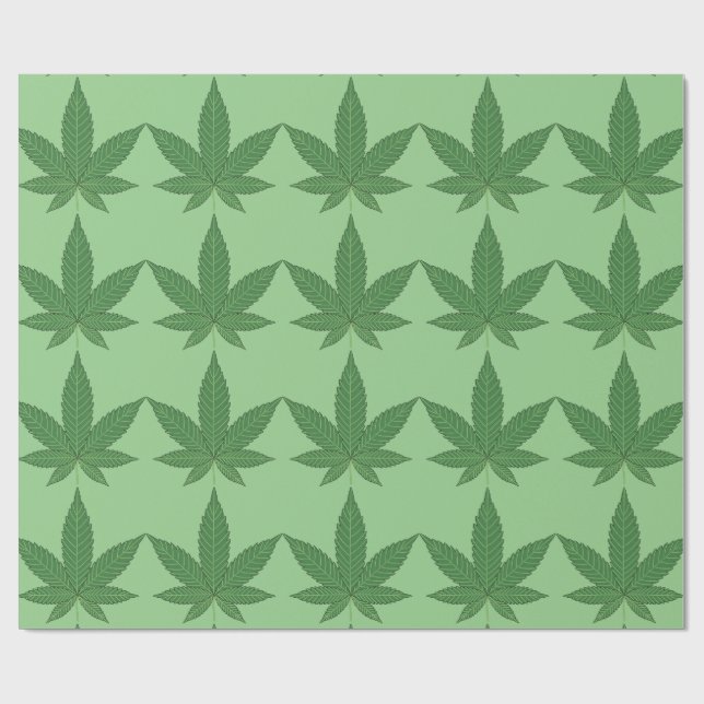 Weed Leaf Green on Light Green Wrapping Paper (Flat)