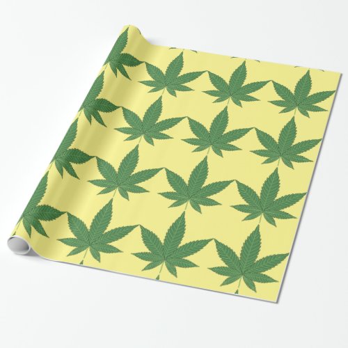 Weed Leaf Green on Sunny Yellow Wrapping Paper