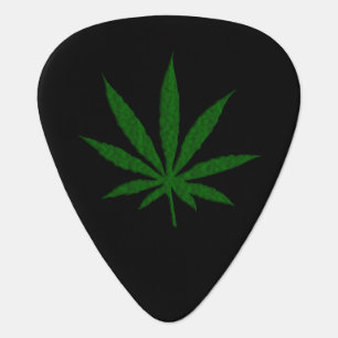 Weed Leaf on Black Guitar Pick