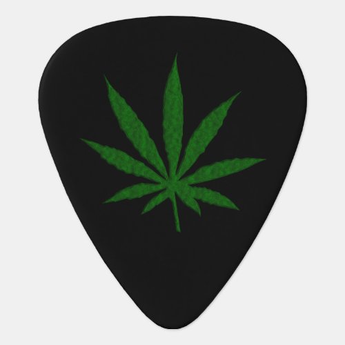 Weed Leaf on Black Guitar Pick