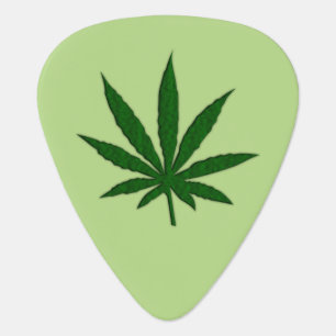 Weed Leaf on Green Guitar Pick