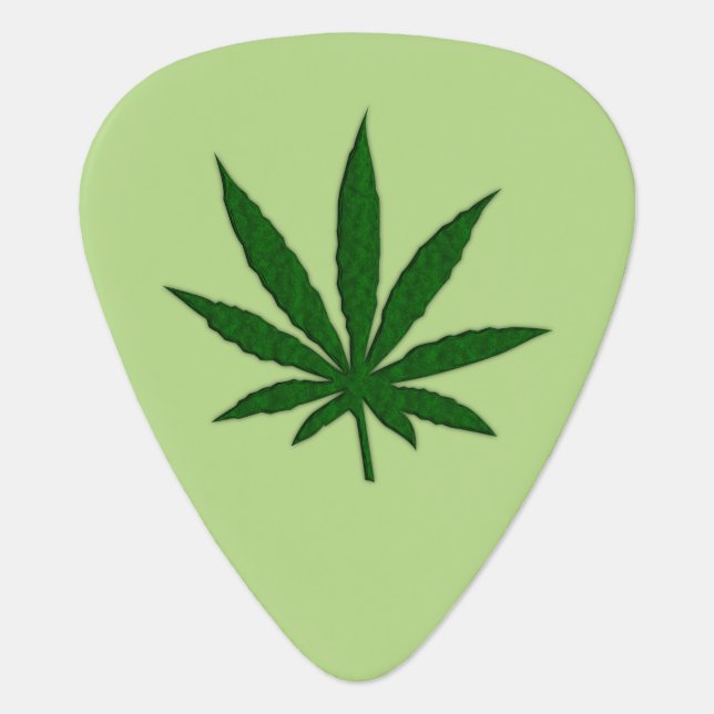 Weed Leaf on Green Guitar Pick (Front)