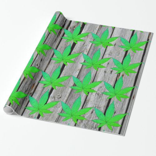 Weed Leaf on Rustic Wood Fence Personalized Wrapping Paper