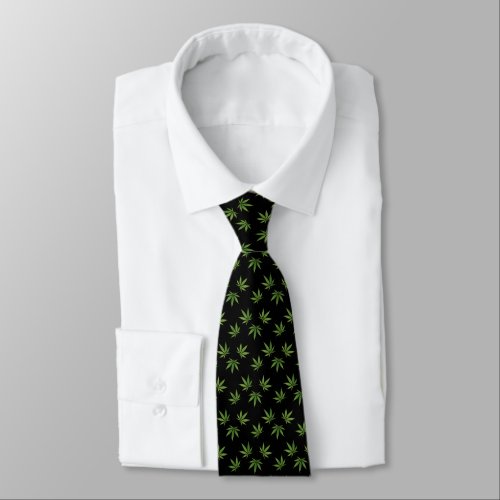 Weed Leaf Pattern  Editable Black Color Neck Tie