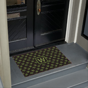 Weed Leaf Pattern Personalized Monogram Doormat