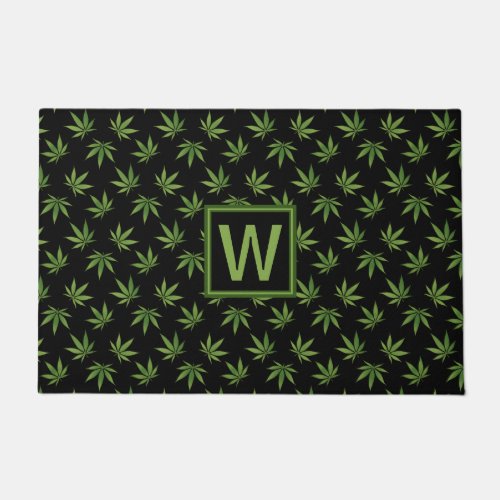 Weed Leaf Pattern Personalized Monogram Doormat