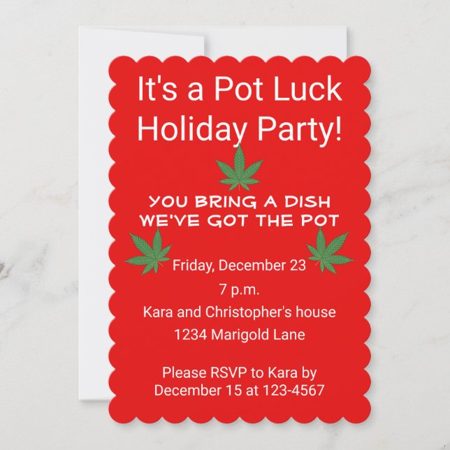 Weed Leaf Pot Luck Personalized Invitation (Front)