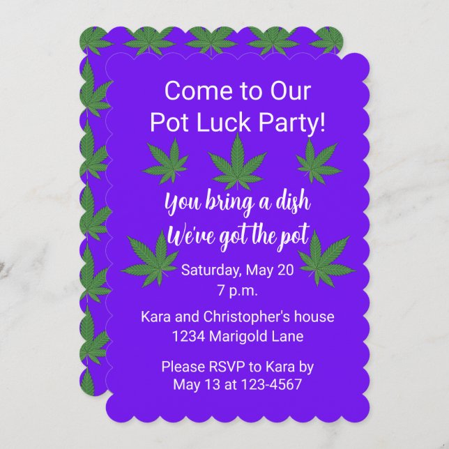 Weed Leaf Pot Luck Personalized Invitation (Front/Back)