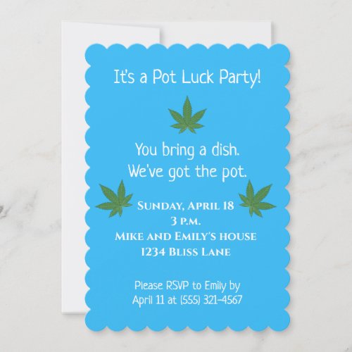 Weed Leaf Pot Luck Personalized Invitation