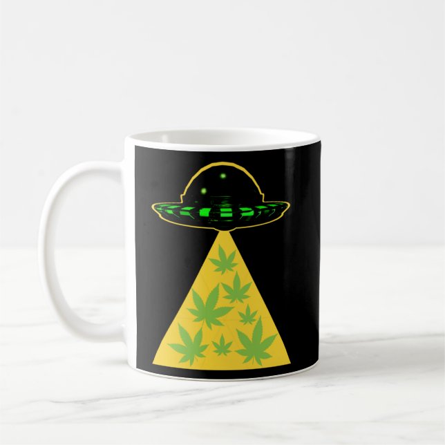 Weed Leaf Stoner Alien Abduction UFO Pot  Coffee Mug (Left)