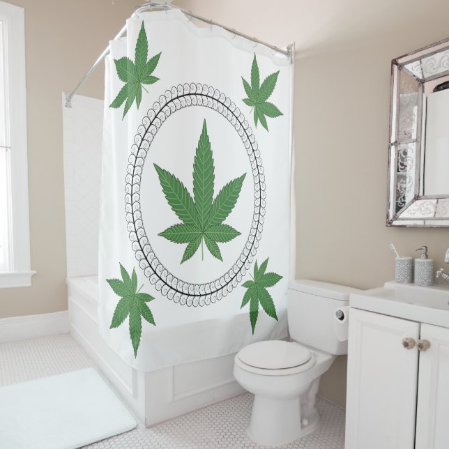 Weed Leaf Tree Ring Swirl Border Personalized  Shower Curtain (In Situ)