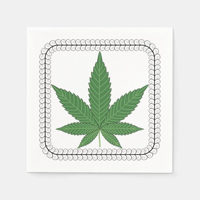 Weed Leaf Tree Swirl Trim Paper Napkins (Front)