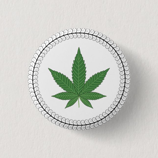 Weed Leaf Tree Swirl Trim Personalized Button (Front)