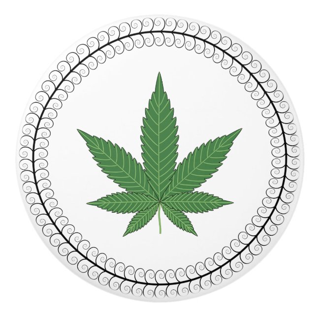 Weed Leaf Tree Swirl Trim Personalized Ceramic Knob (Front)