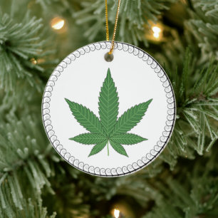 Weed Leaf Tree Swirl Trim Personalized Ceramic Ornament