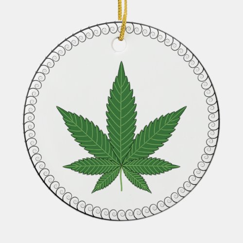 Weed Leaf Tree Swirl Trim Personalized Ceramic Ornament