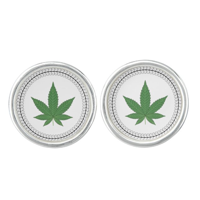 Weed Leaf Tree Swirl Trim Personalized Cufflinks (Front)