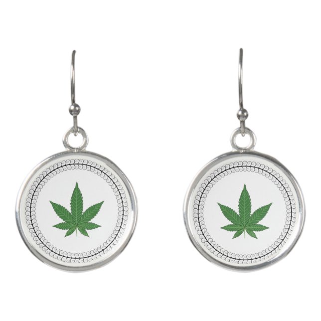 Weed Leaf Tree Swirl Trim Personalized Earrings (Front)