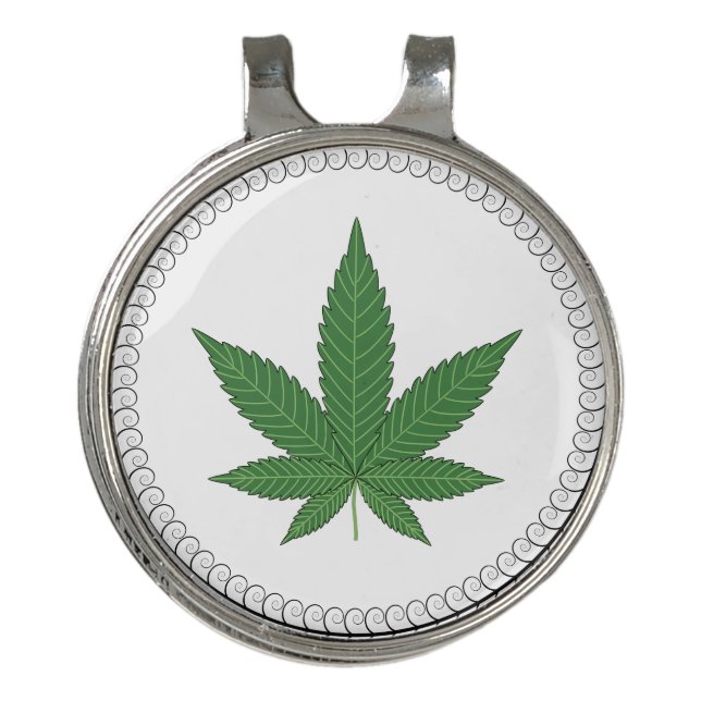 Weed Leaf Tree Swirl Trim Personalized Golf Hat Clip (Front)