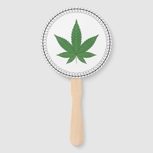 Weed Leaf Tree Swirl Trim Personalized Hand Fan (Front)
