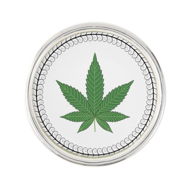 Weed Leaf Tree Swirl Trim Personalized Lapel Pin (Front)