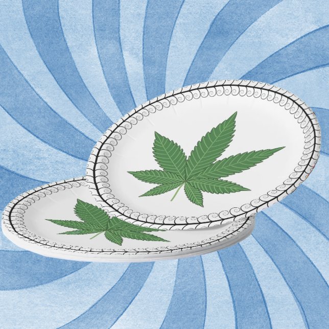 Weed Leaf Tree Swirl Trim Personalized Paper Plates (Creator Uploaded)