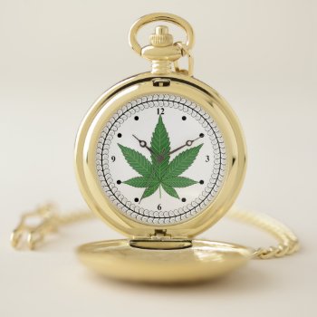 Weed Leaf Tree Swirl Trim Personalized Pocket Watch by vicesandverses at Zazzle