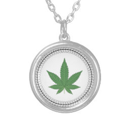 Weed Leaf Tree Swirl Trim Personalized Silver Plated Necklace