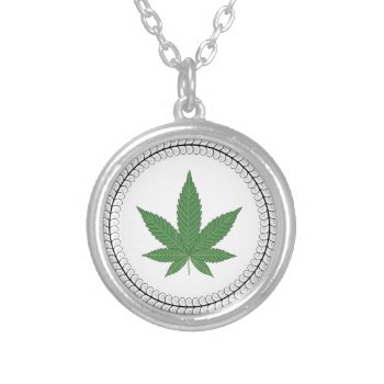 Weed Leaf Tree Swirl Trim Personalized Silver Plated Necklace by vicesandverses at Zazzle