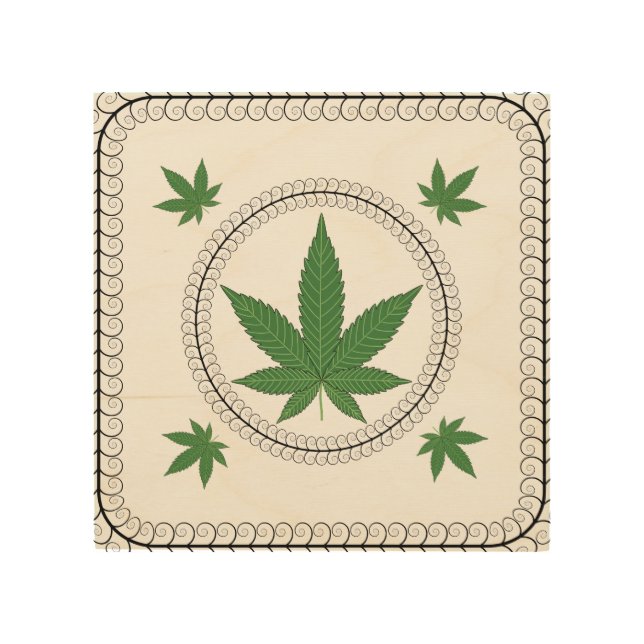 Weed Leaf Tree Swirl Trim Personalized Wood Wall Art (Front)
